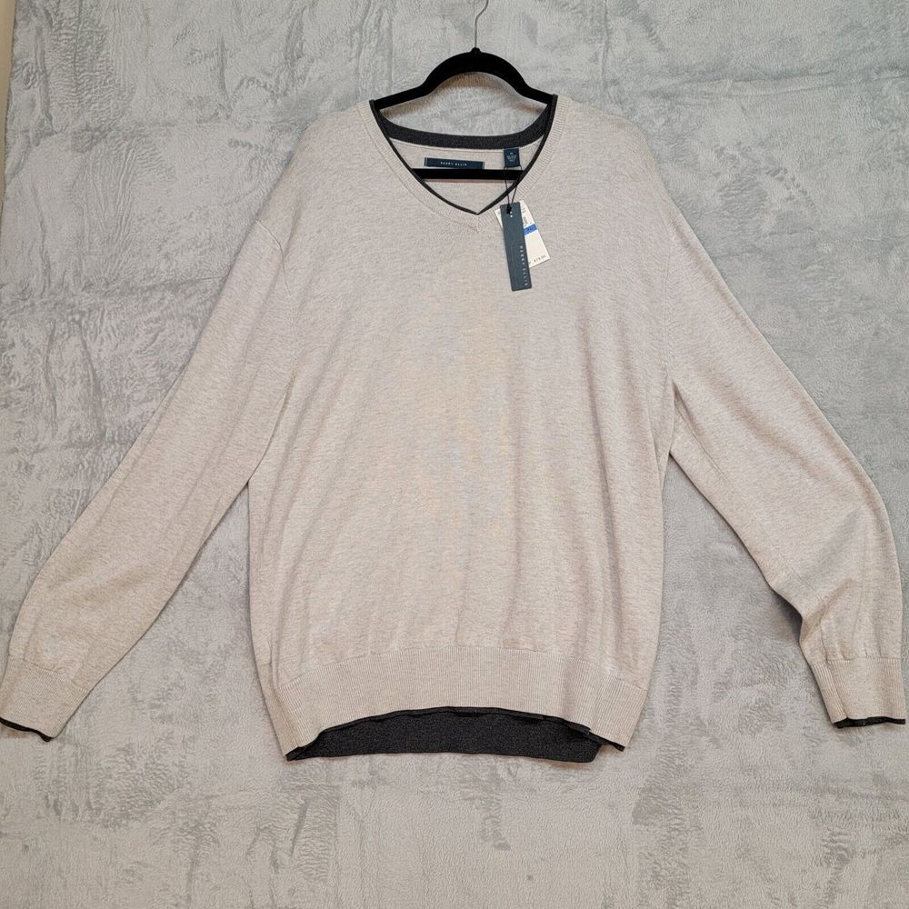 NWT Perry Ellis Mens XL Long Sleeve Sweater Light/Dark Grey